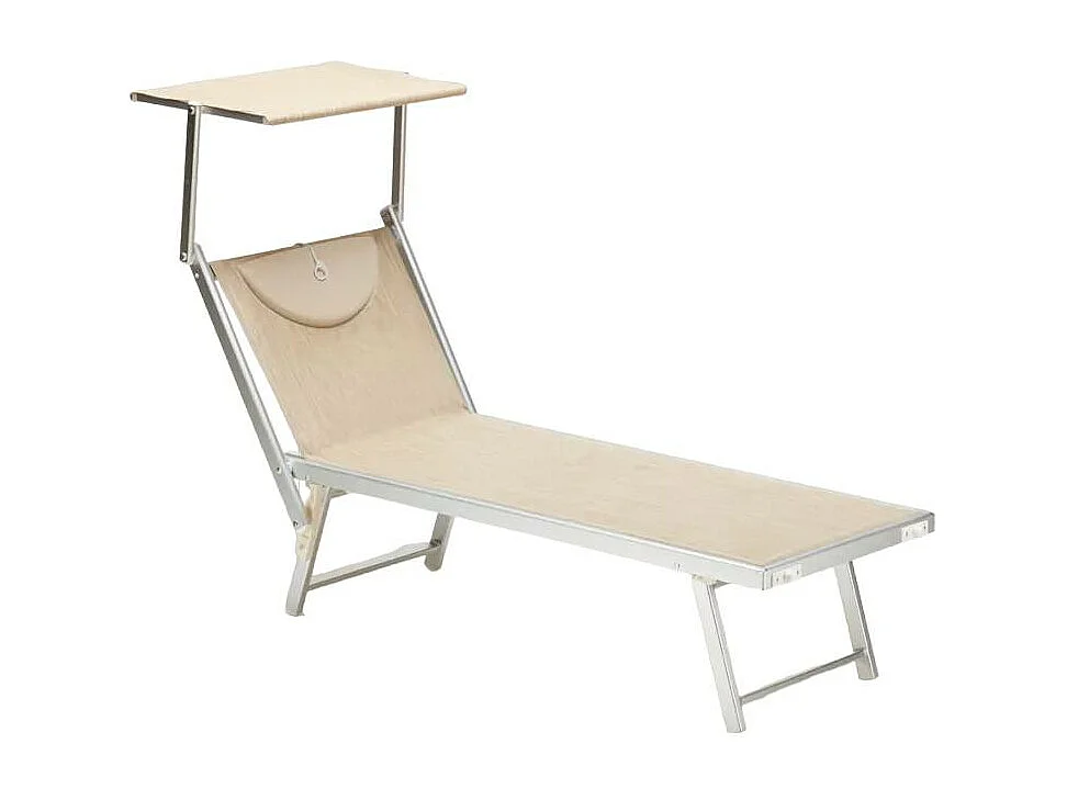 4er Set professionelle Strandliegen aus Aluminium mit Dach Santorini - Beige