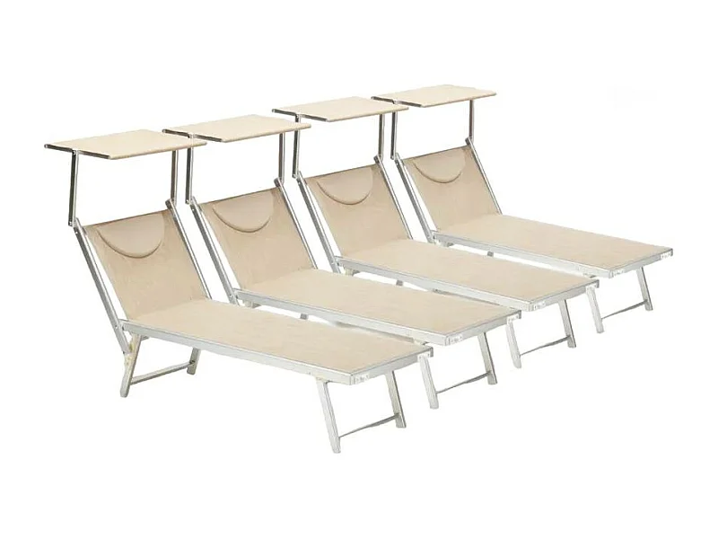 Set di 4 lettini da sole con parasole sdraio da spiaggia Hawaii