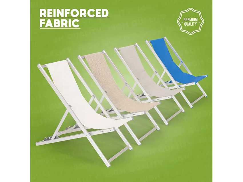 4er Set Strandliegen Liegestühle Sonnenliegen aus Aluminium Riccione Gold - Blau