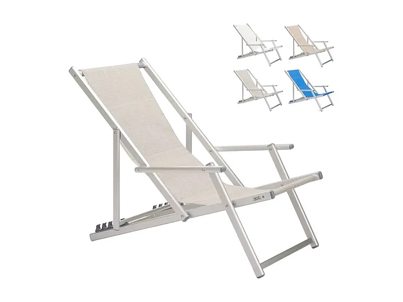 Silla tumbona mar playa reposabrazos aluminio plegable Riccione Gold Lux - Gris