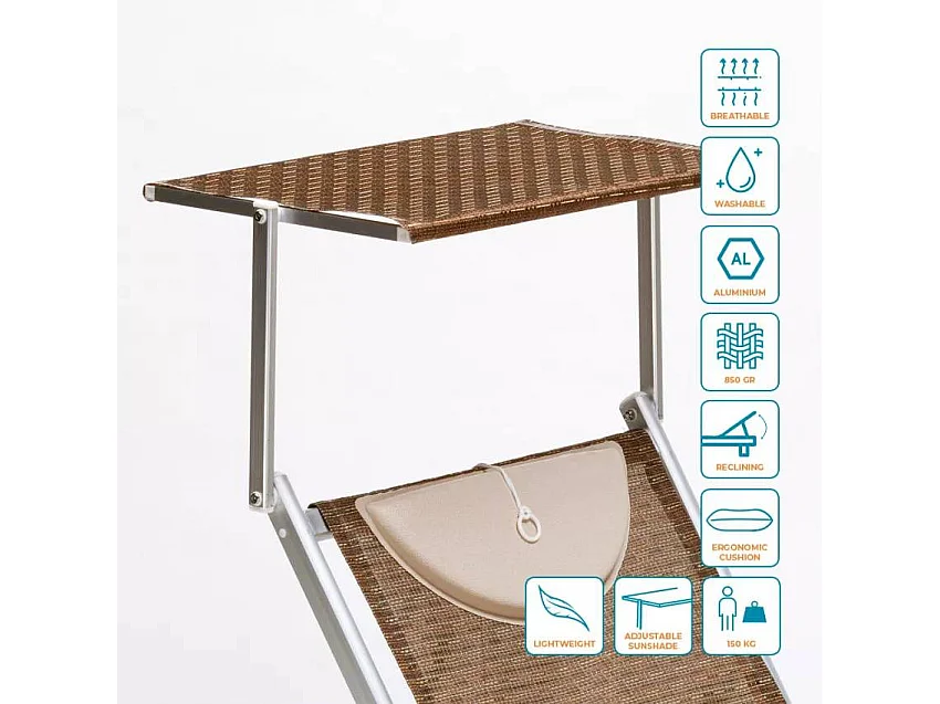 2 lettini prendisole da spiaggia in alluminio Phuket