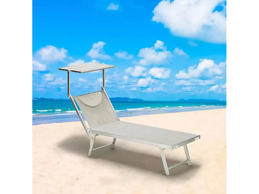 2 Tumbonas plegables de playa en aluminio Santorini Stock - Gris