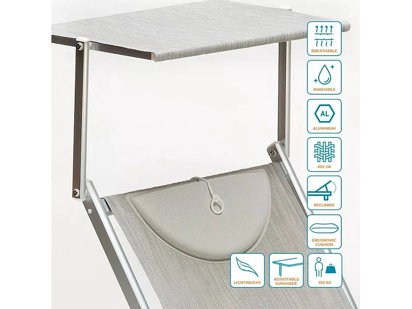 2 Tumbonas plegables de playa en aluminio Santorini Stock - Gris