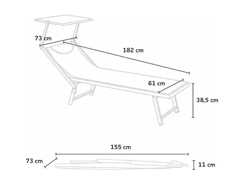 2 Tumbonas plegables de playa en aluminio Santorini Stock - Gris