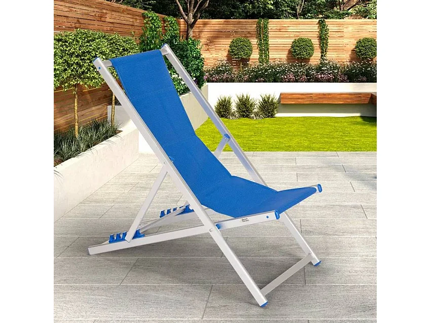 2er Set Strandliegen Liegestühle Sonnenliegen aus Aluminum Riccione Gold - Blau