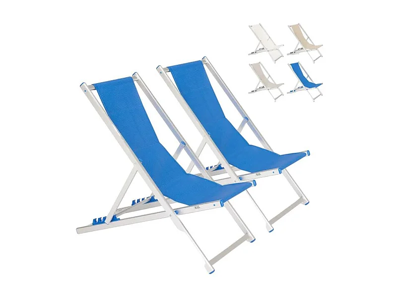 2er Set Strandliegen Liegestühle Sonnenliegen aus Aluminum Riccione Gold - Blau