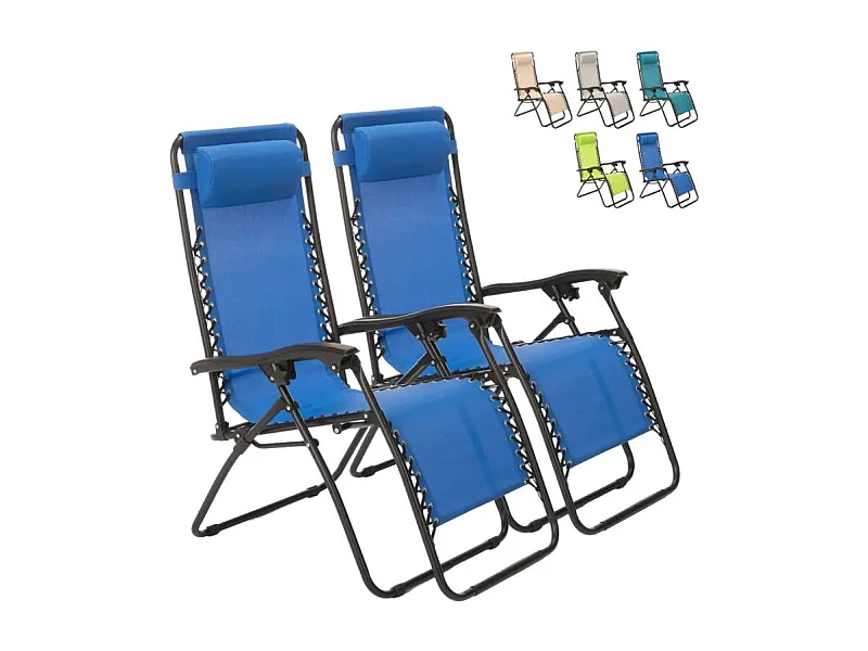 2er Set klappbare Liegestühle Sonnenliegen Strandliegen für Garten und Strand Emily Zero Gravity - Blau