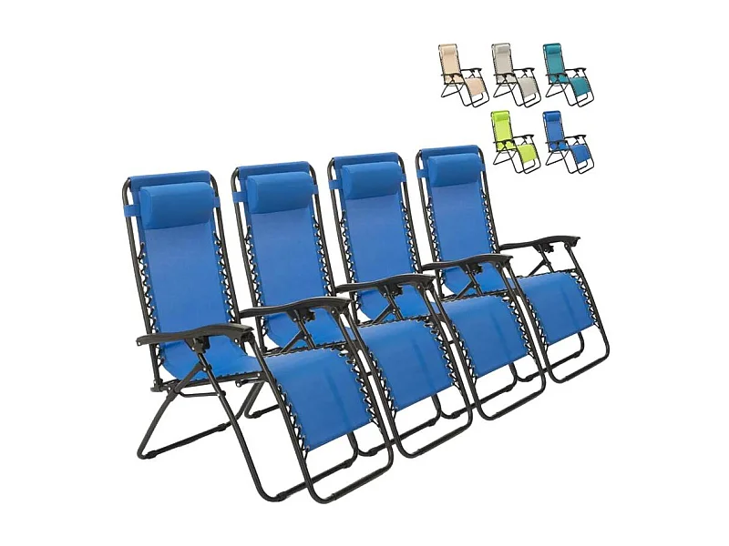 4er Set faltbare Liegestühle Strandliegen Sonnenliegen für Garten und Strand Emily Zero Gravity - Blau