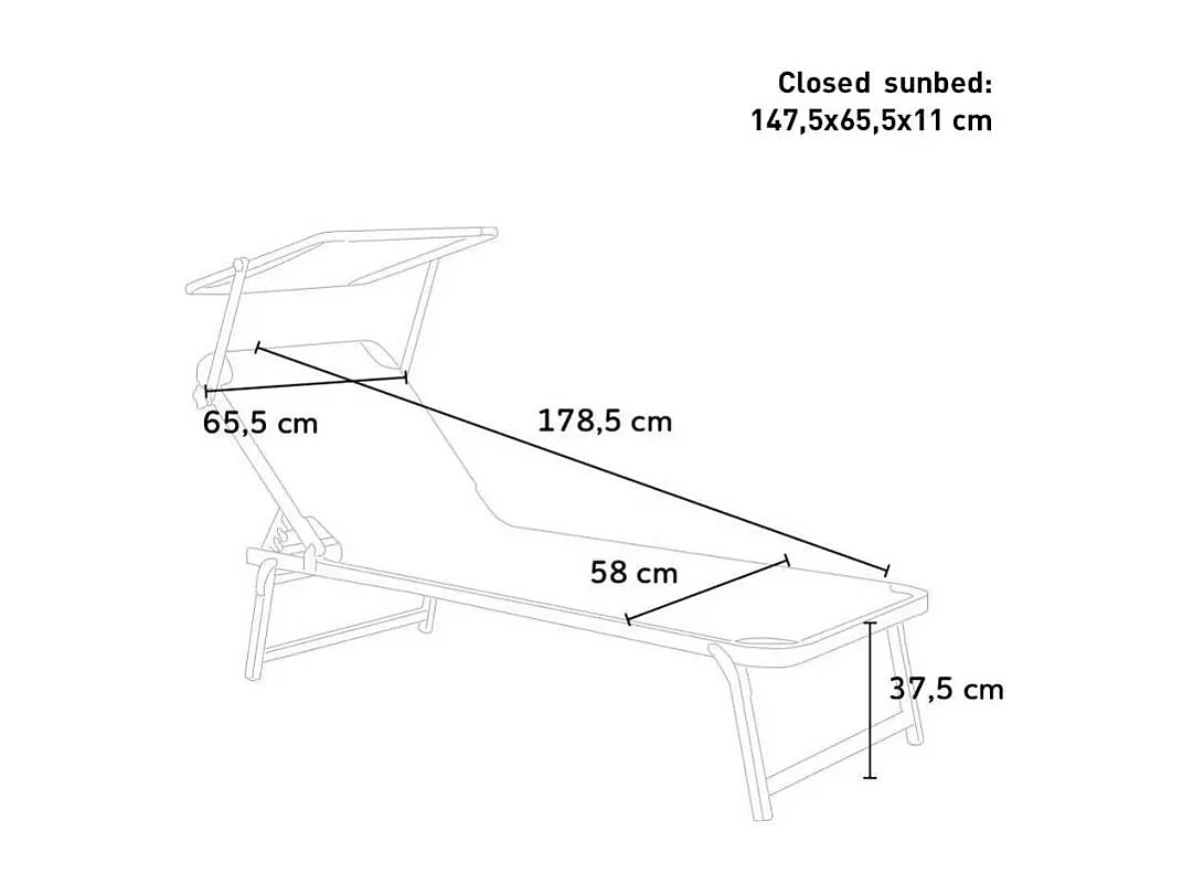 Transat de plage bain de soleil en aluminium avec pare-soleil CATCOOL