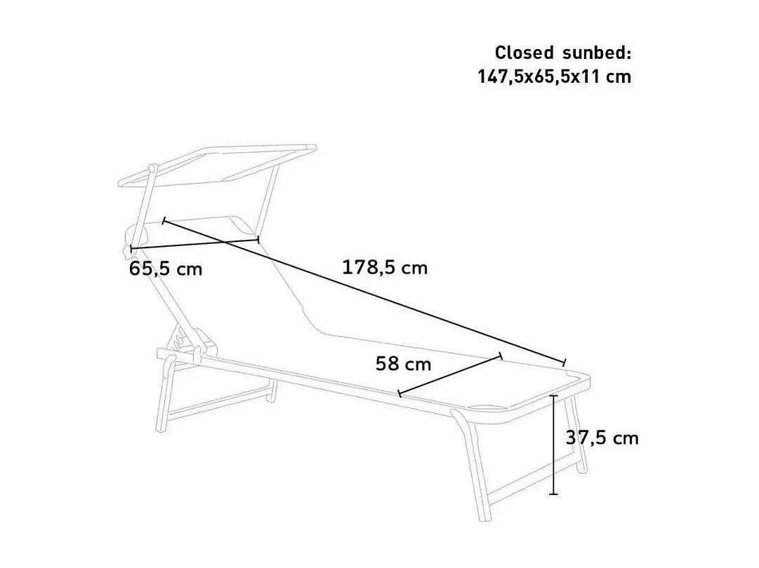 Transat de plage bain de soleil en aluminium avec pare-soleil CATCOOL