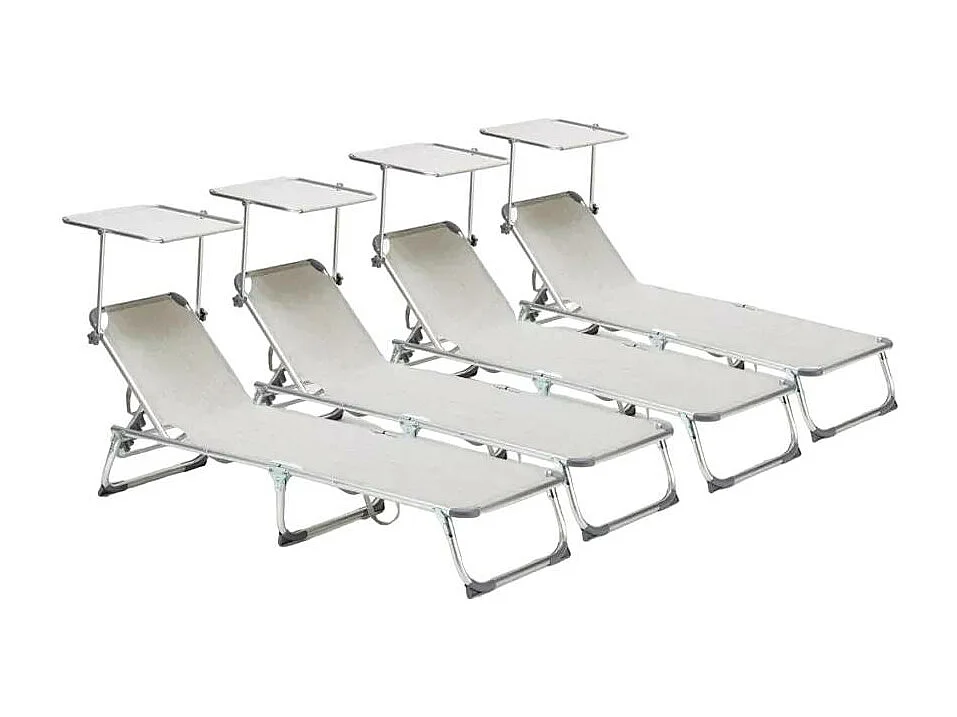 Lot de 4 bains de soleil avec pare-soleil transat robuste BREATHE