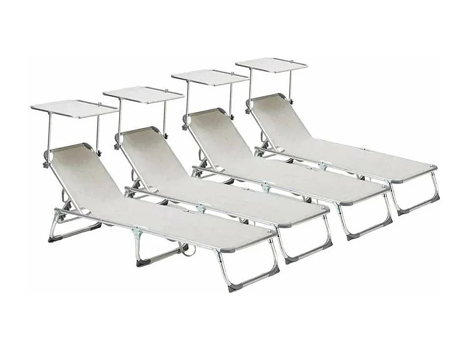Lot de 4 bains de soleil avec pare-soleil transat robuste BREATHE