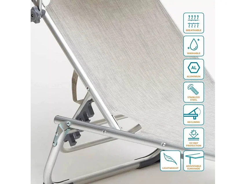 Lot de 4 bains de soleil avec pare-soleil transat robuste BREATHE