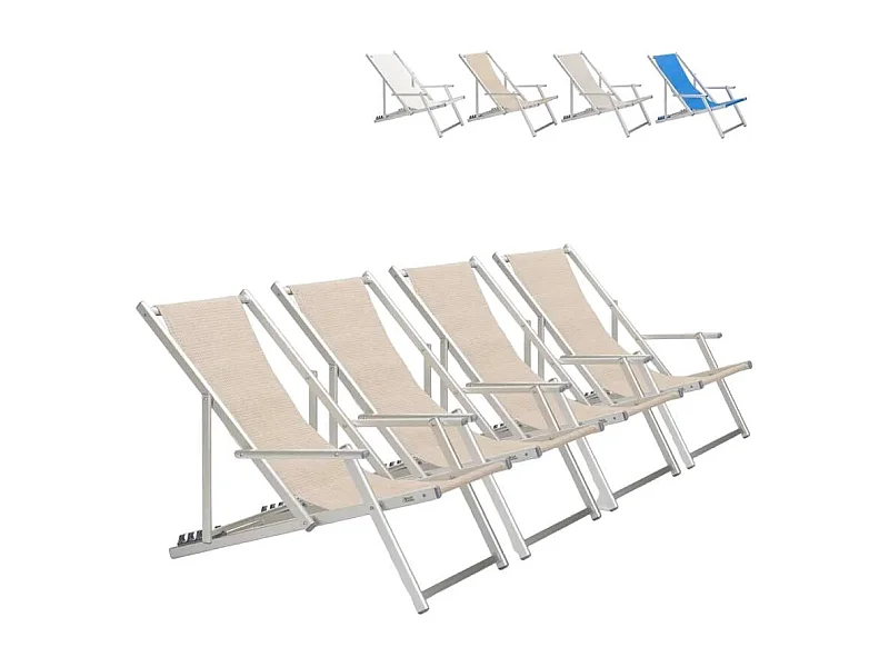 4er Set Liegestühle Sonnenliegen Strandliegen mit Armlehnen aus Aluminium klappbar Riccione Gold Lux - Beige