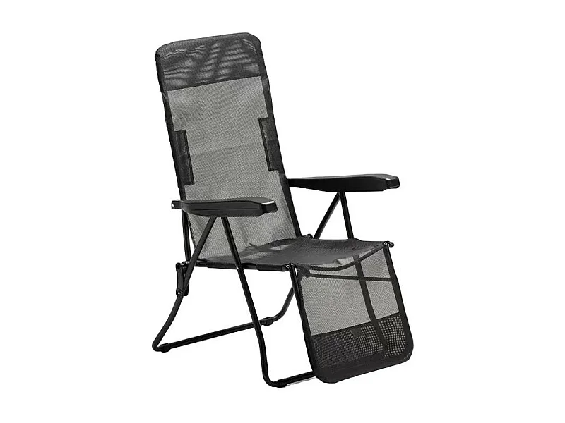 Tumbona de playa y jardín con reposabrazos y reposapiés de acero Relax - Negro