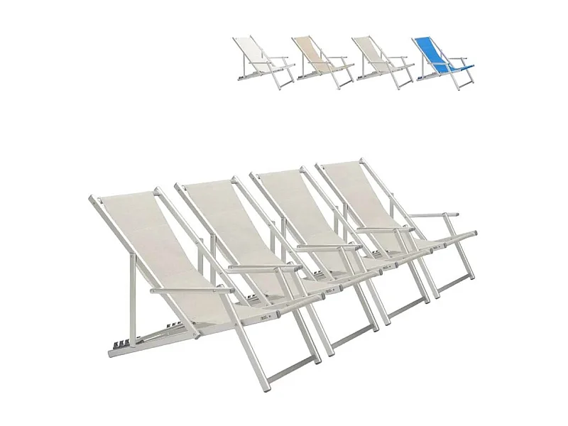 4er Set Liegestühle Sonnenliegen Strandliegen mit Armlehnen aus Aluminium klappbar Riccione Gold Lux - Grau
