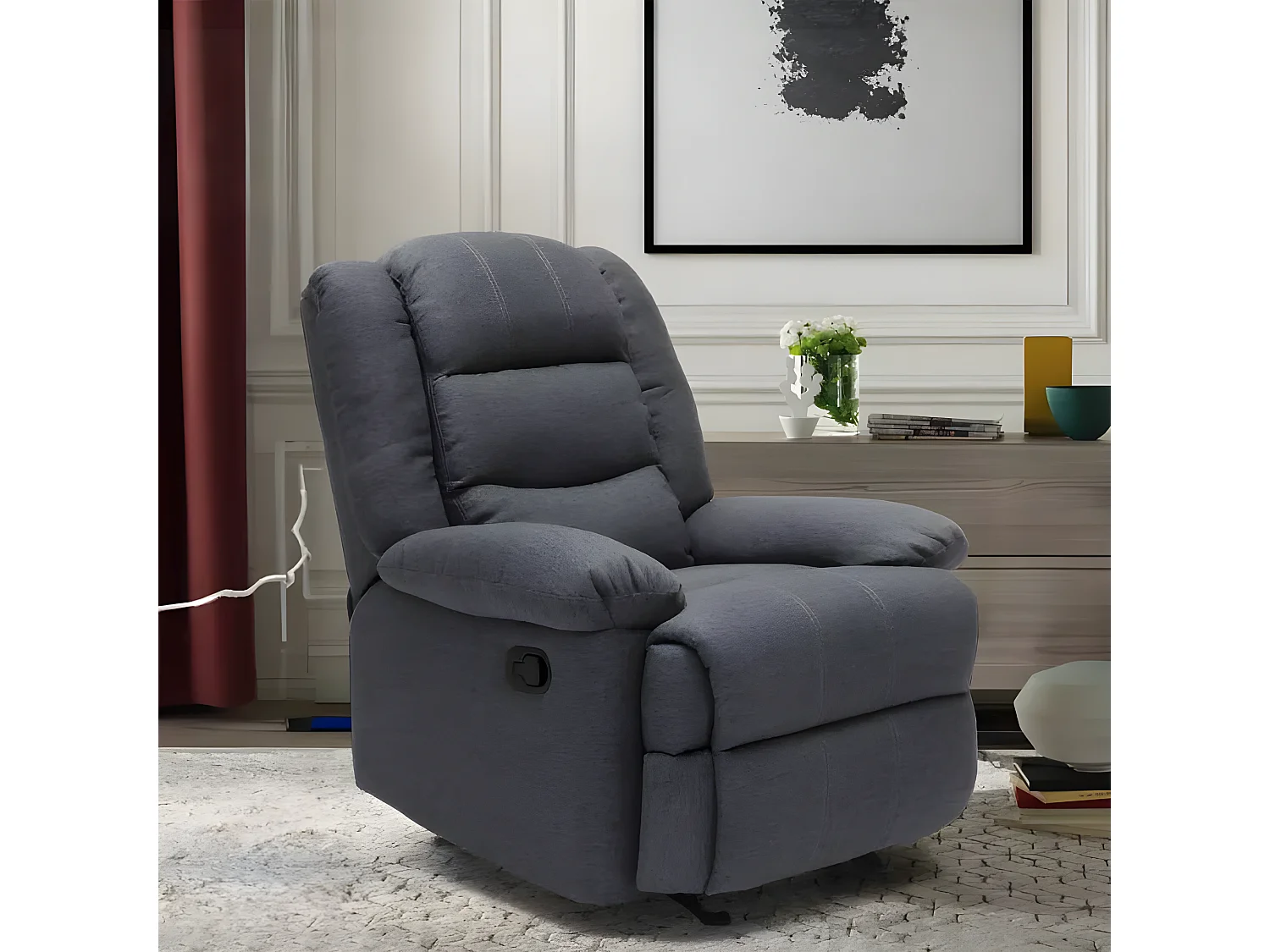 Sillón Mecedora Reclinable con Reposapiés de Tejido Sofia - Gris