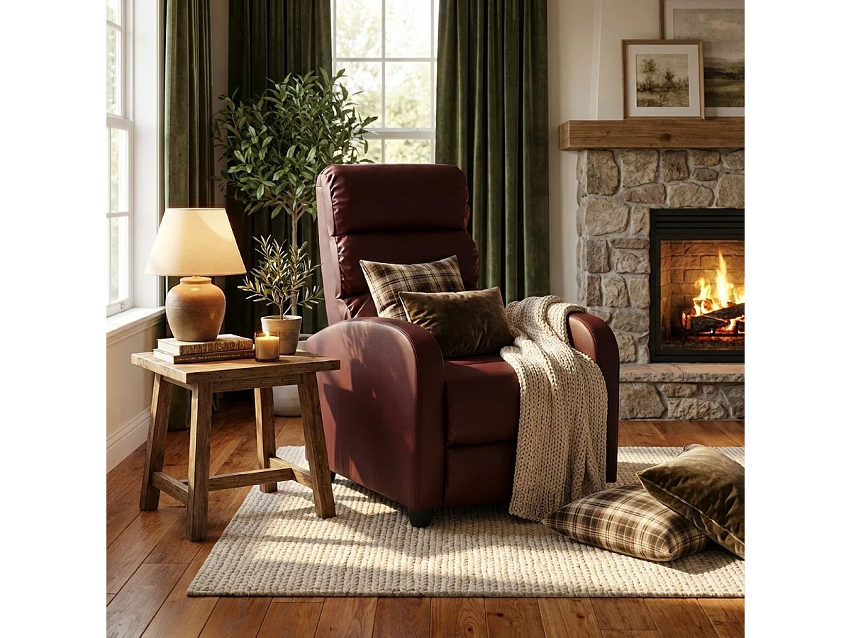 Sillón relax reclinable con reposapiés símil piel Alice - Bordeaux