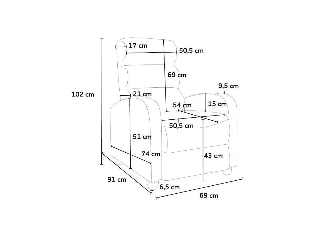 Sillón relax reclinable con reposapiés símil piel Alice - Bordeaux