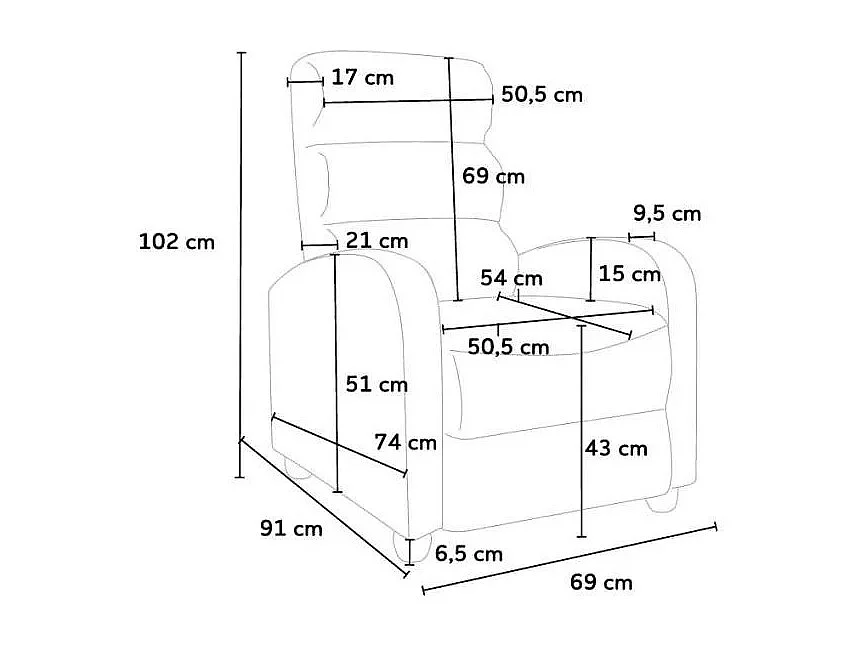 Sillón relax reclinable con reposapiés símil piel Alice - Bordeaux
