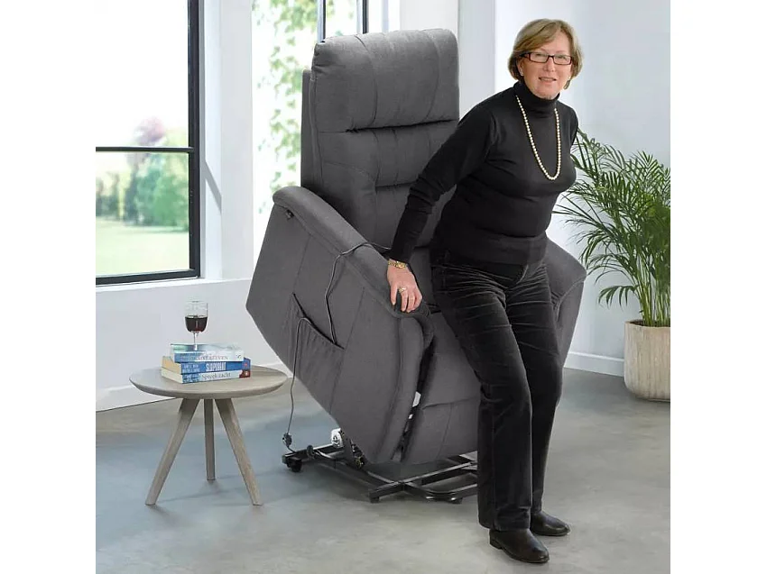Sillón Relax eléctrico reclinable con elevador y ruedas para personas mayores Marie - Gris Oscuro