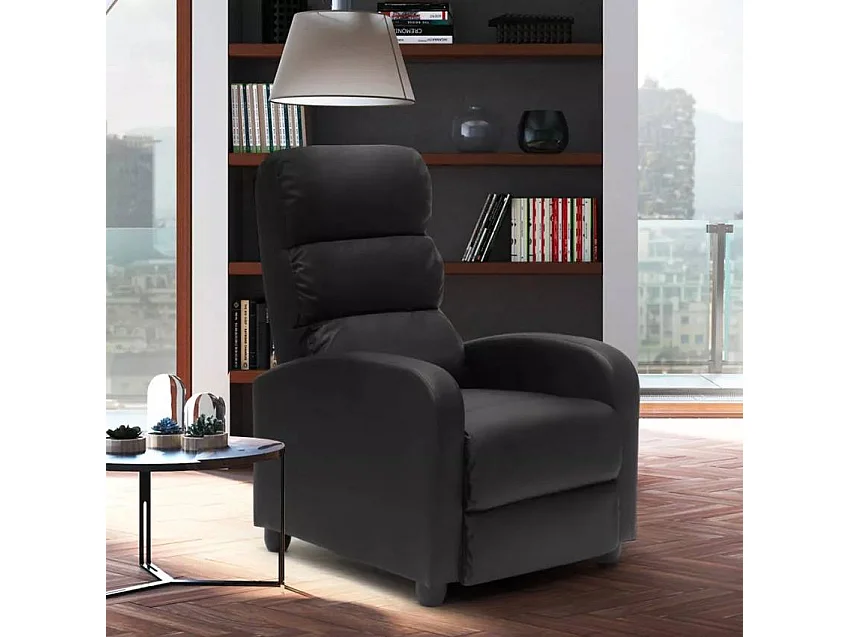 Sillón relax reclinable con reposapiés símil piel Alice - Negro