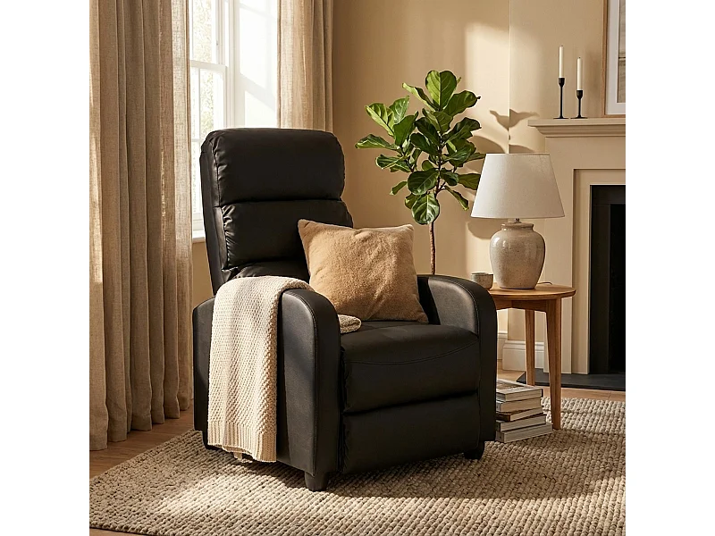 Sillón relax reclinable con reposapiés símil piel Alice - Negro