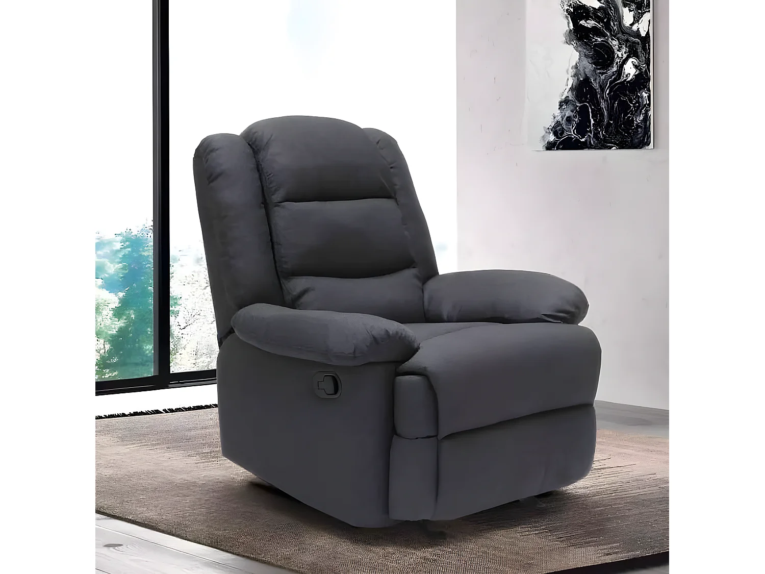 Klappbarer Schaukelsessel Relaxsessel mit Fußstütze Stoff Design Sofia - Schwarz