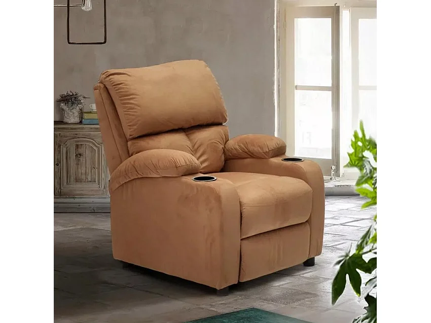 Verstellbarer Relaxsessel Fernsehsessel mit Samt-Mikrofaser-Fußstütze Laura - Beige