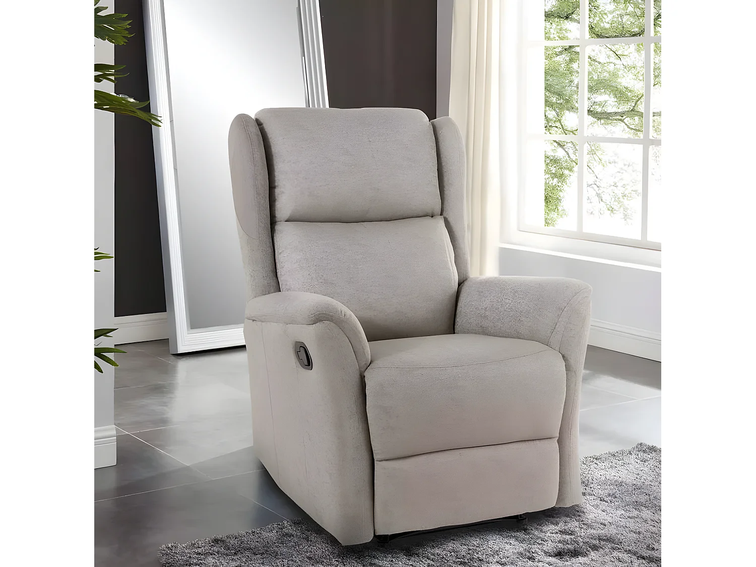 Manuell verstellbarer Relaxsessel mit Fußstütze in Hope Stoff - Beige