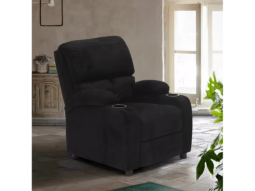 Sillón Relax Reclinable Laura el Mejor Sofá de Microfibra y Terciopelo - Negro