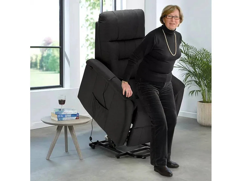 Elektrischer Relaxsessel Marie aus Stoff mit Rädern und Aufstehhilfe für Senioren - Schwarz