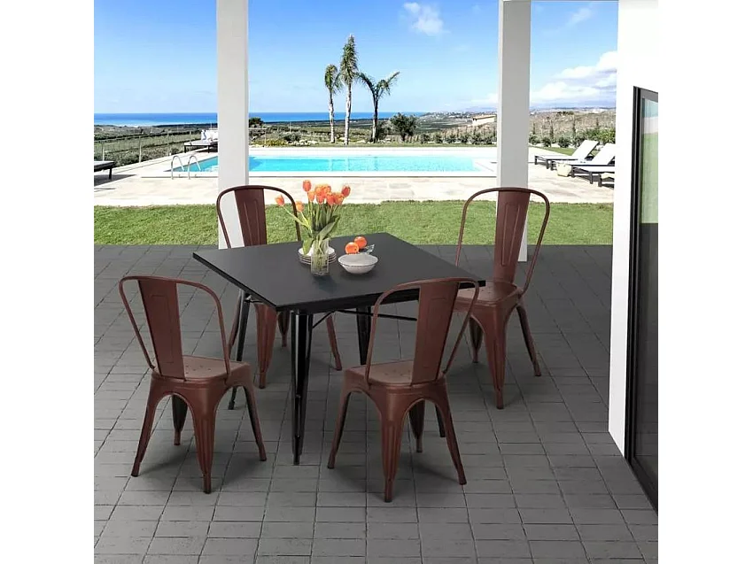 Table industrielle en acier style rétro 80x80 pour extérieur LIXFORGE