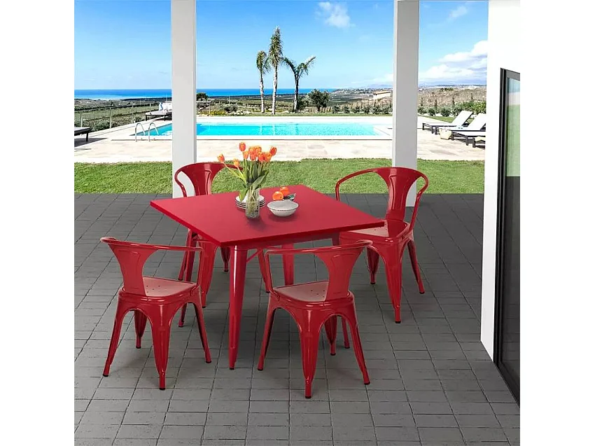 Tisch im industrie stil aus stahl 80x80 für bar und haus Dynamite - Rot