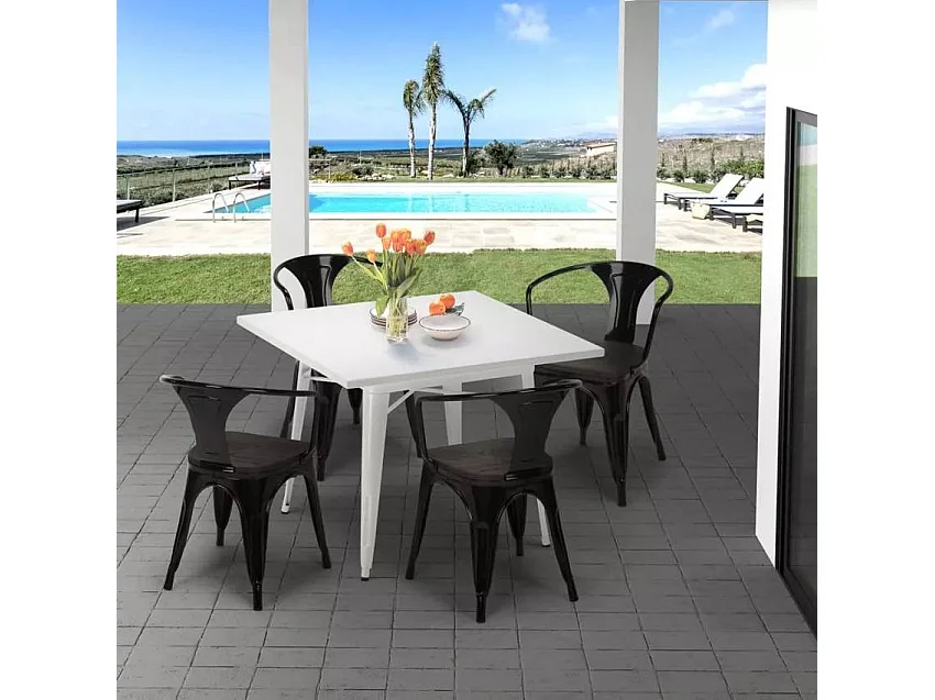 Table industrielle en acier style rétro 80x80 pour extérieur LIXFORGE