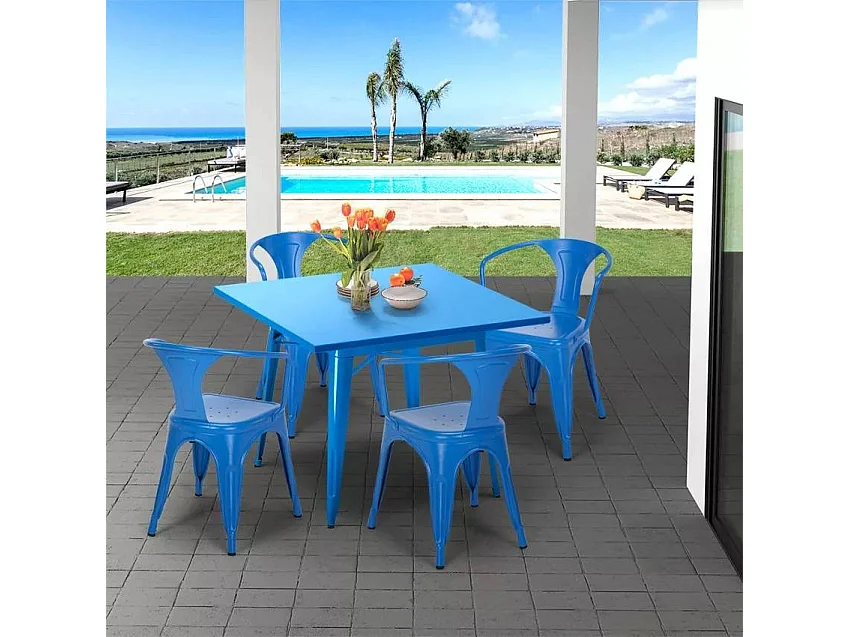 Tavolo industriale in acciaio stile retrò 80x80 per esterno Opale