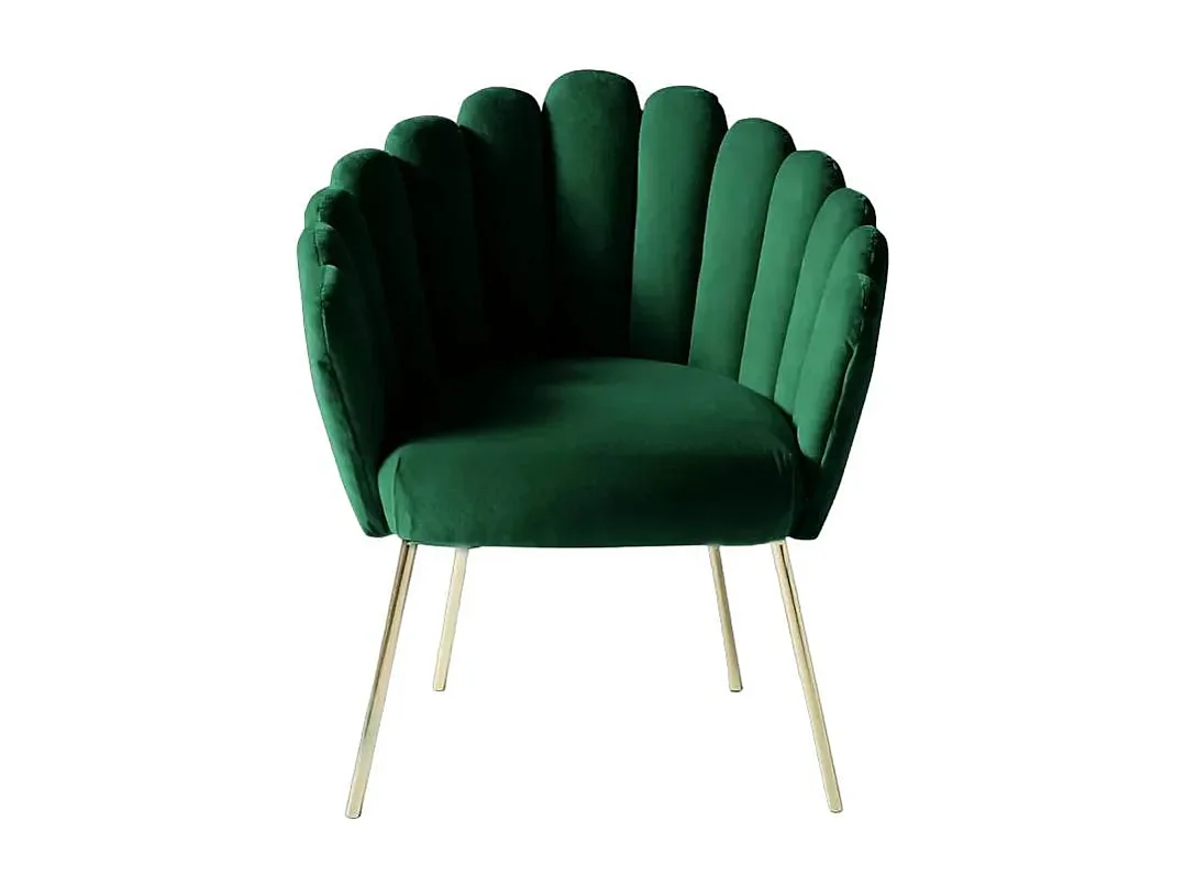 Sillón concha butaca diseño moderno terciopelo patas doradas Calicis - Verde oscuro