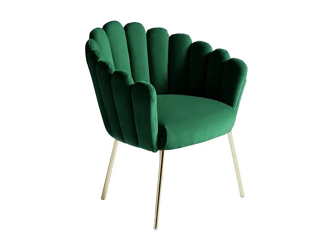 Sillón concha butaca diseño moderno terciopelo patas doradas Calicis - Verde oscuro