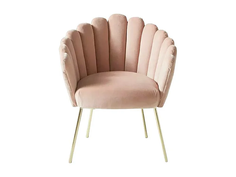 Sillón concha butaca diseño moderno terciopelo patas doradas Calicis - Rosa