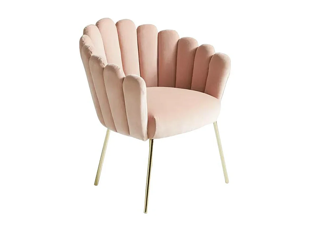 Sillón concha butaca diseño moderno terciopelo patas doradas Calicis - Rosa