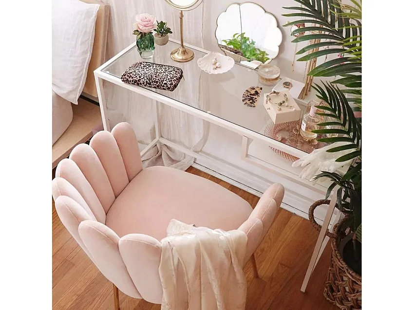 Sillón concha butaca diseño moderno terciopelo patas doradas Calicis - Rosa