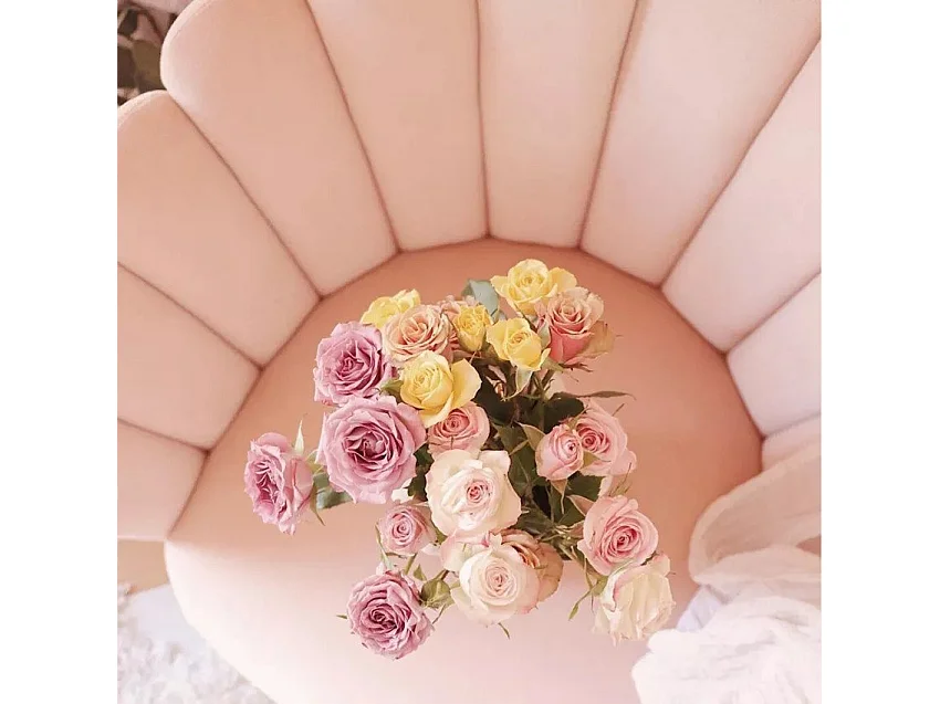 Sillón concha butaca diseño moderno terciopelo patas doradas Calicis - Rosa