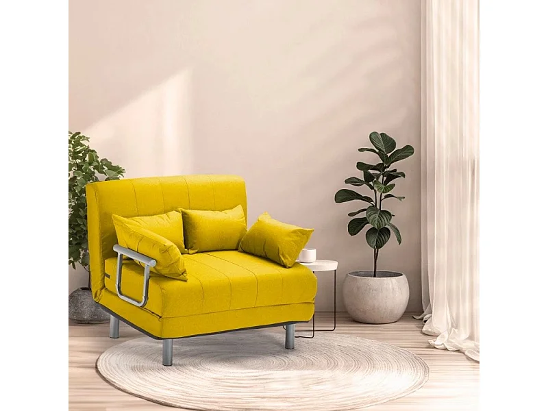 Sillón Sofá Cama Plegable Reposabrazos de tela Deborah Twin Dos Plazas - Amarillo