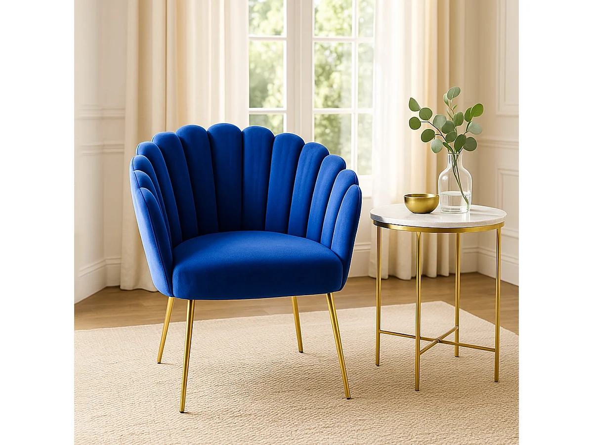 Samt Sessel in modernem Design vergoldete Beine Calicis - Blau
