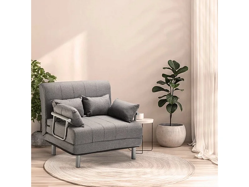 Sillón Sofá Cama Plegable Reposabrazos de tela Deborah Twin Dos Plazas - Gris