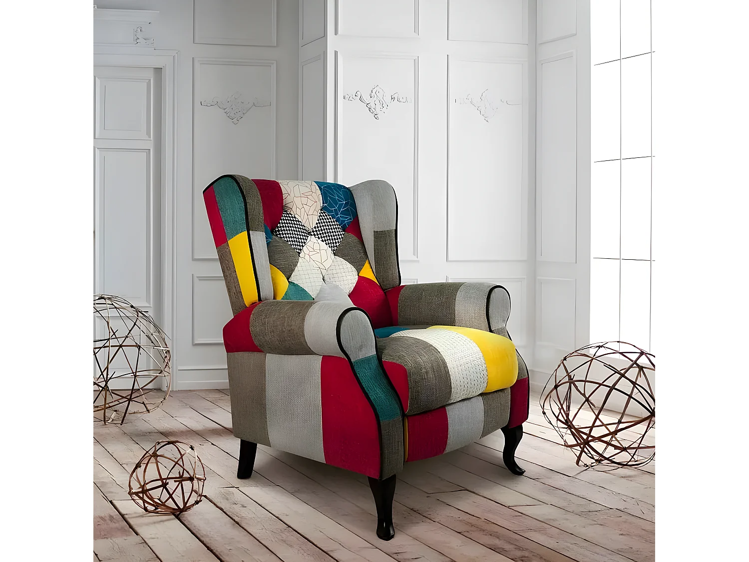 Sillón relax reclinable patchwork bergère de diseño moderno Throne
