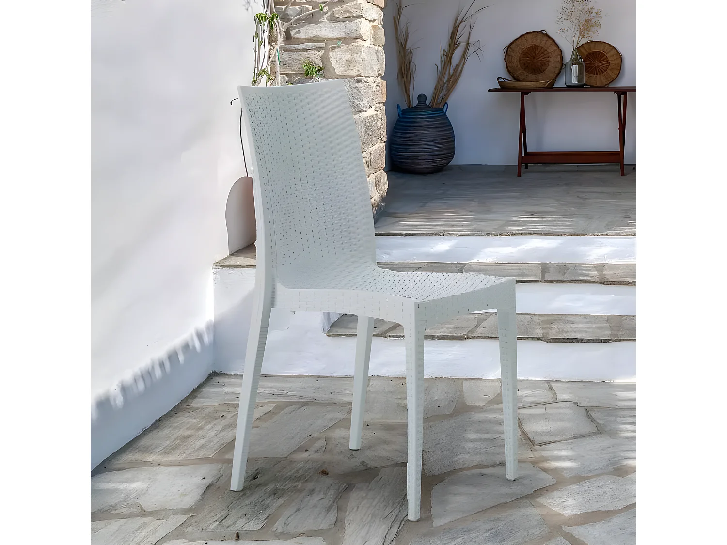 Silla de comedor en ratán apilable Bistrot Grand Soleil - Blanco