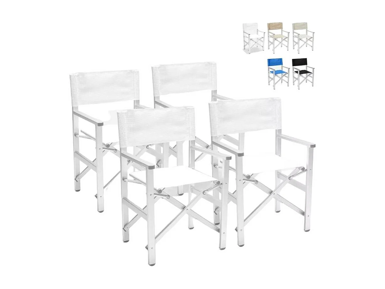 4 Sillas playa mar plegable portátil aluminio textilene Regista Gold - Blanco