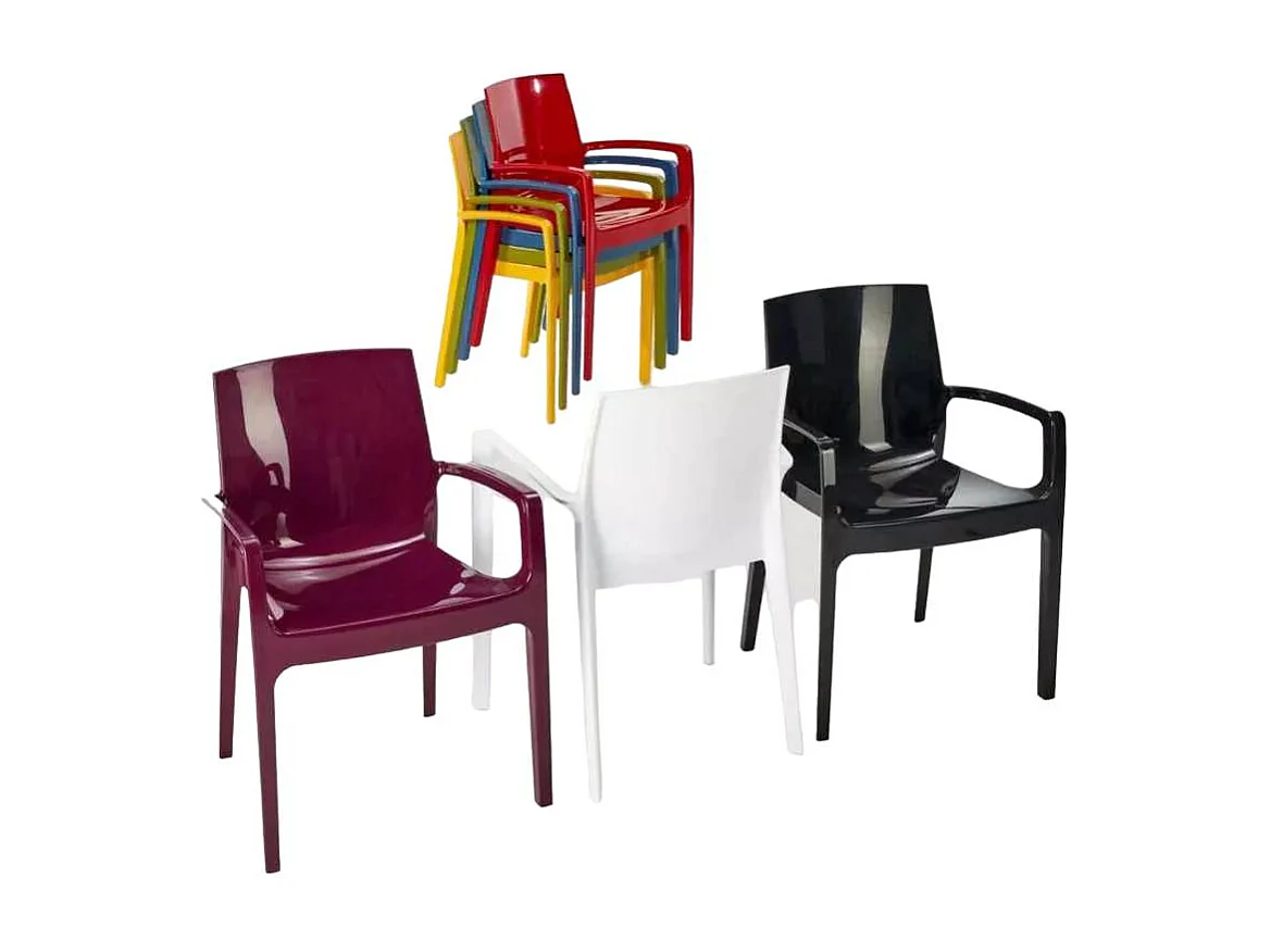 Stock 22 Sillas Apilables con Reposabrazos de Polipropileno Cream Grand Soleil - Morado