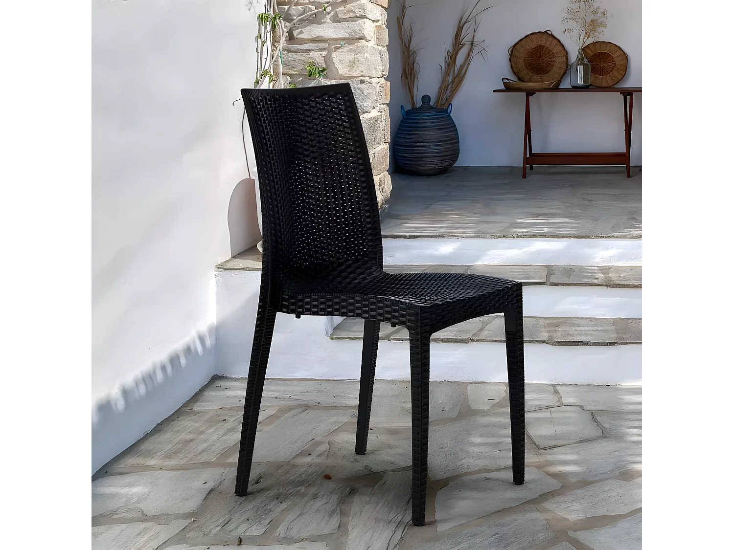 Silla de comedor en ratán apilable Bistrot Grand Soleil - Negro